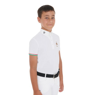 Polo de concours garçon quatre boutons Equestro x FISE manches courtes Blanc Polo de concours garçon quatre boutons Equestro x FISE manches courtes Blanc