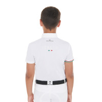 Polo de concours garçon quatre boutons Equestro x FISE manches courtes Blanc Polo de concours garçon quatre boutons Equestro x FISE manches courtes Blanc