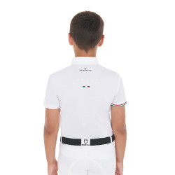 Polo de concours garçon quatre boutons Equestro x FISE manches courtes Blanc Polo de concours garçon quatre boutons Equestro x FISE manches courtes Blanc