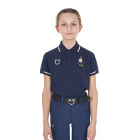 Unisex kinderpoloshirt Equestro x FISE van technische stof met korte mouwen Marineblazer Marineblauw