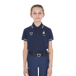 Unisex kinderpoloshirt Equestro x FISE van technische stof met korte mouwen Marineblazer Marineblauw