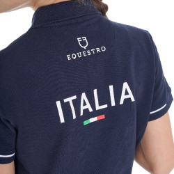 Unisex kinderpoloshirt Equestro x FISE van technische stof met korte mouwen Marineblazer Marineblauw