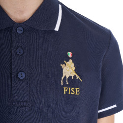 Unisex kinderpoloshirt Equestro x FISE van technische stof met korte mouwen Marineblazer Marineblauw