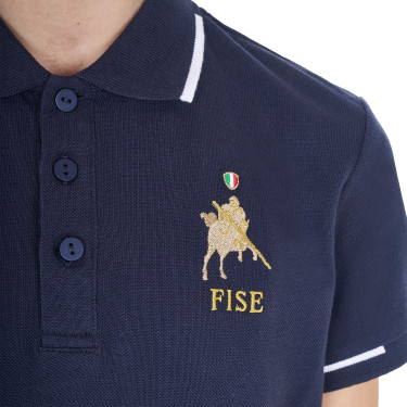 Unisex kinderpoloshirt Equestro x FISE van technische stof met korte mouwen Marineblazer Marineblauw