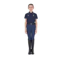 Unisex kinderpoloshirt Equestro x FISE van technische stof met korte mouwen Marineblazer Marineblauw