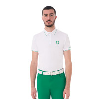 Polo homme Equestro d’entraînement avec détails contrastés manches courtes Tomate cerise / blanc
