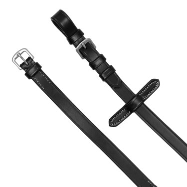 Rênes en caoutchouc Equestro grip en relief et finitions argentées Noir