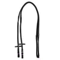 Rênes en cuir et caoutchouc Equestro violet fitting Noir