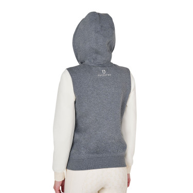 Sweat femme Equestro EQ bicolore à zip frontal Gris mélangé / blanc antique