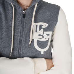 Dames sweatshirt Equestro EQ tweekleurig met ritssluiting aan de voorkant Gemêleerd grijs / antiek wit
