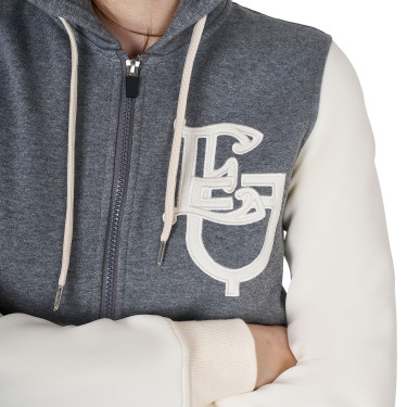 Sweat femme Equestro EQ bicolore à zip frontal Gris mélangé / blanc antique