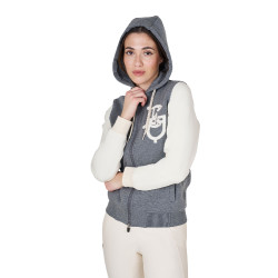 Sweat femme Equestro EQ bicolore à zip frontal Gris mélangé / blanc antique