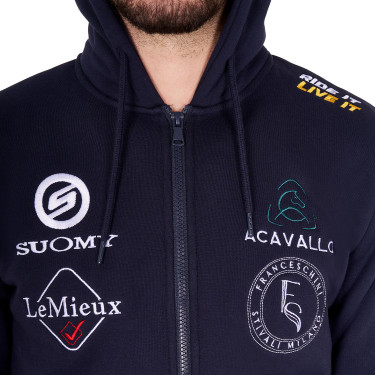 Equestro herenhoodie met meerdere logo’s Marineblazer Marineblauw