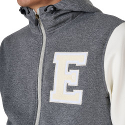 Sweat homme Equestro Institutional bicolore à zip frontal Gris mélangé / blanc antique Sweat homme Equestro Institutional bicolore à zip frontal Gris mélangé / blanc antique