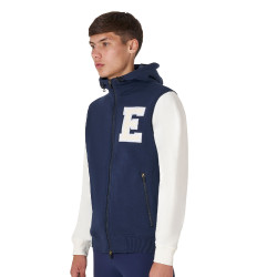 Heren sweatshirt Equestro Institutional tweekleurig met frontale ritssluiting Marineblazer / antiek wit Marineblauw