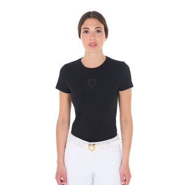 T-shirt femme Equestro basique logo ton sur ton manches courtes Noir