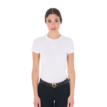 T-shirt femme Equestro basique logo ton sur ton manches courtes Blanc