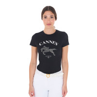 Dames T-shirt Equestro Cannes katoen met strass, korte mouwen Zwart