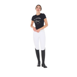 T-shirt femme Equestro Cannes coton avec strass manches courtes Noir T-shirt femme Equestro Cannes coton avec strass manches courtes Noir