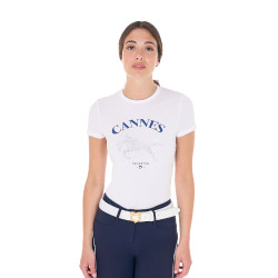Dames T-shirt Equestro Cannes katoen met strass, korte mouwen Wit
