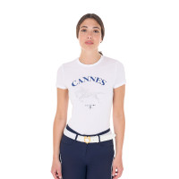 T-shirt femme Equestro Cannes coton avec strass manches courtes Blanc