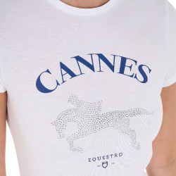 Dames T-shirt Equestro Cannes katoen met strass, korte mouwen Wit