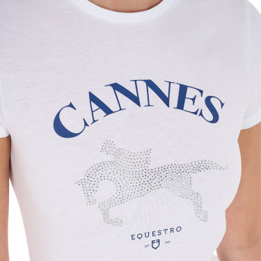 Dames T-shirt Equestro Cannes katoen met strass, korte mouwen Wit