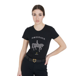 Dames T-shirt Equestro slim fit dressuur met strass korte mouwen Zwart