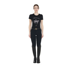 Dames T-shirt Equestro slim fit dressuur met strass korte mouwen Zwart