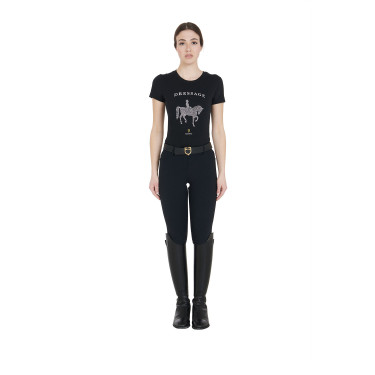 T-shirt femme Equestro coupe slim dressage avec strass manches courtes Noir