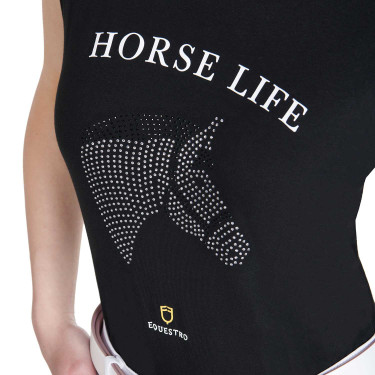T-shirt femme Equestro coupe slim Horse Life avec strass manches courtes Noir T-shirt femme Equestro coupe slim Horse Life avec strass manches courtes Noir