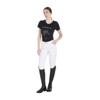 T-shirt femme Equestro coupe slim Horse Life avec strass manches courtes Noir