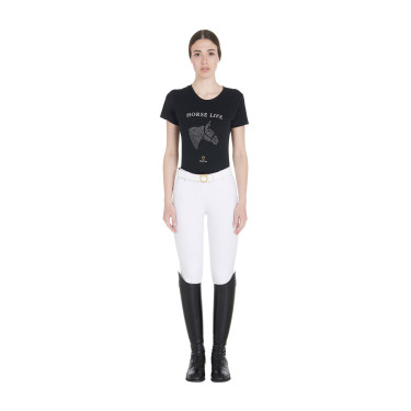 T-shirt femme Equestro coupe slim Horse Life avec strass manches courtes Noir T-shirt femme Equestro coupe slim Horse Life avec strass manches courtes Noir