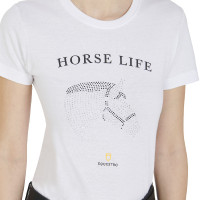 Dames T-shirt Equestro slim fit Horse Life met strass, korte mouwen Wit