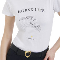 Dames T-shirt Equestro slim fit Horse Life met strass, korte mouwen Zwart
