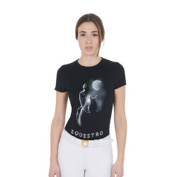 Dames-T-shirt Equestro slim-fit met Moonlight-print, korte mouwen Zwart Dames-T-shirt Equestro slim-fit met Moonlight-print, korte mouwen Zwart