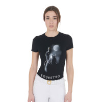 T-shirt femme Equestro coupe slim imprimé Moonlight manches courtes Noir