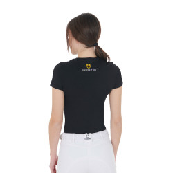 T-shirt femme Equestro coupe slim imprimé Moonlight manches courtes Noir