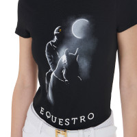 T-shirt femme Equestro coupe slim imprimé Moonlight manches courtes Noir T-shirt femme Equestro coupe slim imprimé Moonlight manches courtes Noir