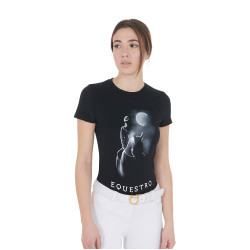 Dames-T-shirt Equestro slim-fit met Moonlight-print, korte mouwen Zwart Dames-T-shirt Equestro slim-fit met Moonlight-print, korte mouwen Zwart