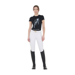 T-shirt femme Equestro coupe slim imprimé Moonlight manches courtes Noir