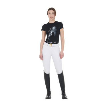 T-shirt femme Equestro coupe slim imprimé Moonlight manches courtes Noir
