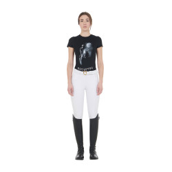 Dames-T-shirt Equestro slim-fit met Moonlight-print, korte mouwen Zwart Dames-T-shirt Equestro slim-fit met Moonlight-print, korte mouwen Zwart