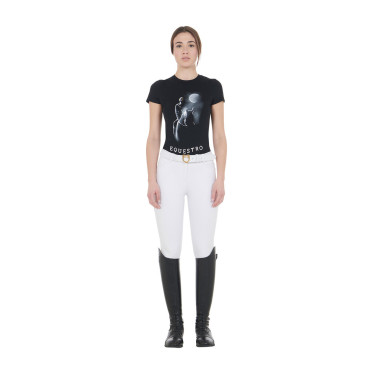Dames-T-shirt Equestro slim-fit met Moonlight-print, korte mouwen Zwart Dames-T-shirt Equestro slim-fit met Moonlight-print, korte mouwen Zwart