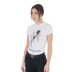 Dames-T-shirt Equestro slim-fit met Moonlight-print, korte mouwen Wit