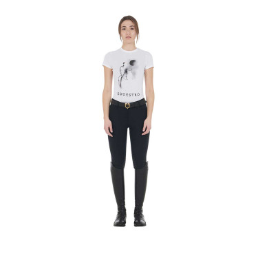 Dames-T-shirt Equestro slim-fit met Moonlight-print, korte mouwen Wit