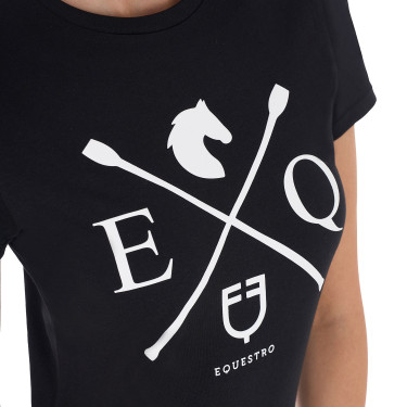 Dames T-shirt Equestro EQ katoen korte mouwen Zwart