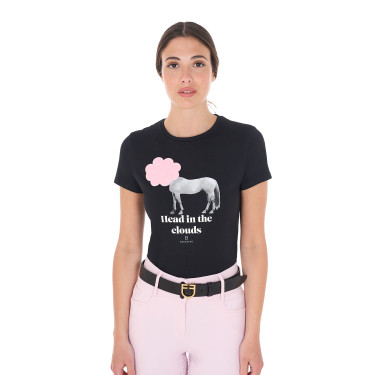 Dames T-shirt Equestro Head In The Clouds van katoen met korte mouwen Zwart Dames T-shirt Equestro Head In The Clouds van katoen met korte mouwen Zwart