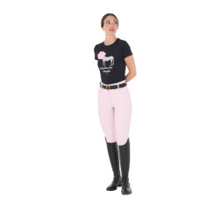 T-shirt femme Equestro Head In The Clouds en coton manches courtes Noir