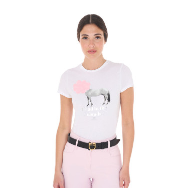 T-shirt femme Equestro Head In The Clouds en coton manches courtes Blanc